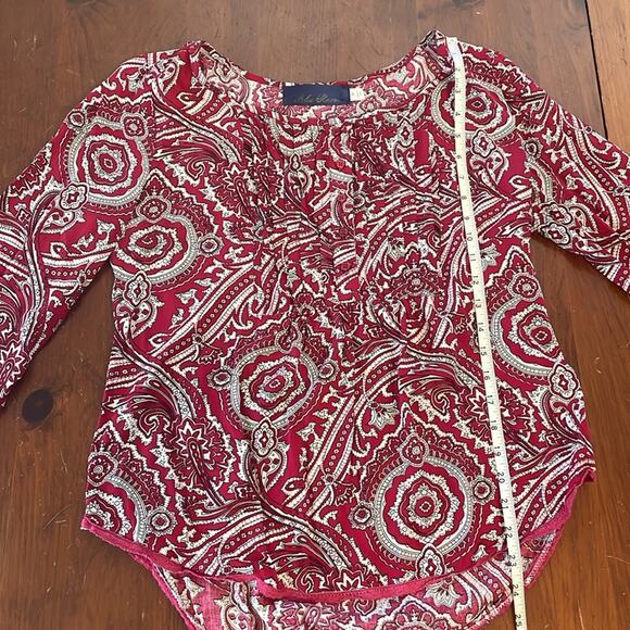 Blue Rain Medium Blouse Red White Paisley 3/4 Sleeve Half Button Style #14-733 - Picture 6 of 9